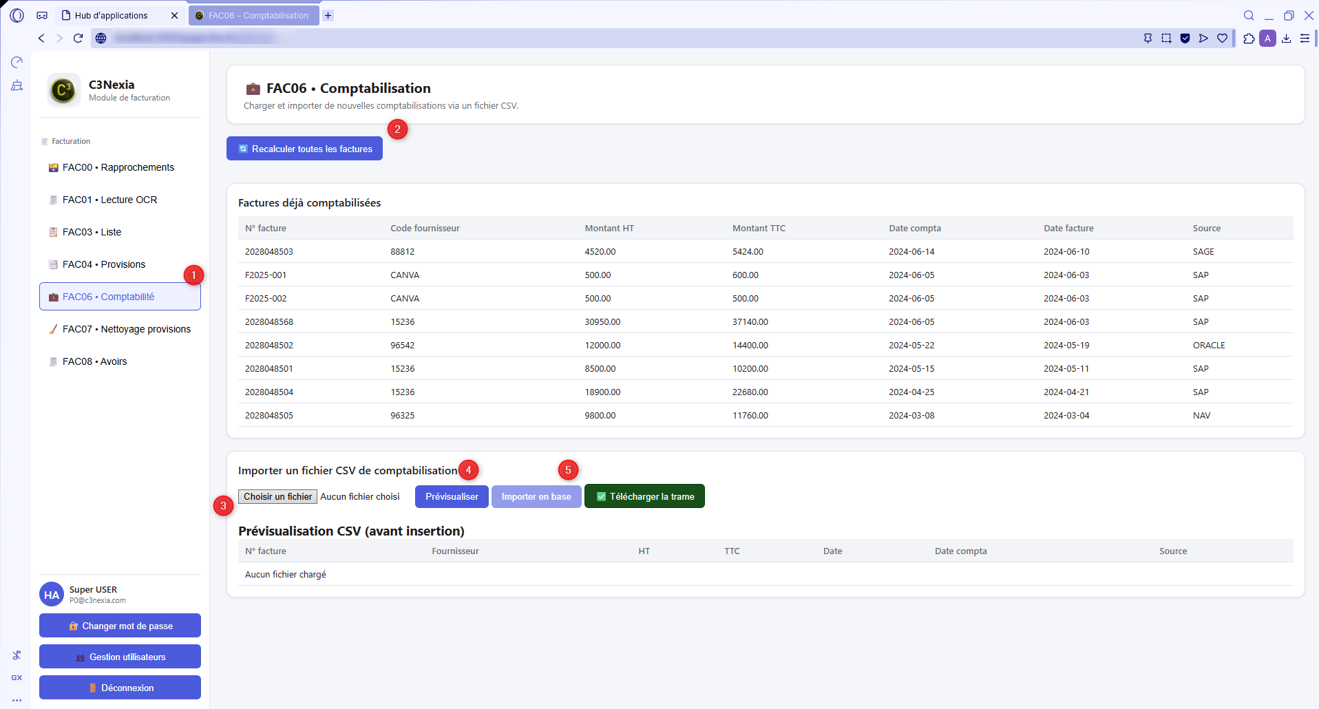 FAC03 – Liste & statuts des factures